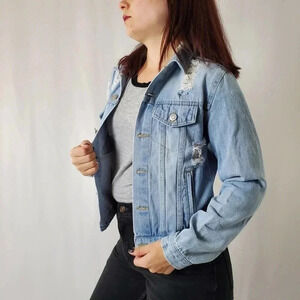 Love Tree Distressed Denim Jean Jacket - S